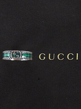 GUCCI STERLING SILVER & ENAMEL INTERLOCKING G RING